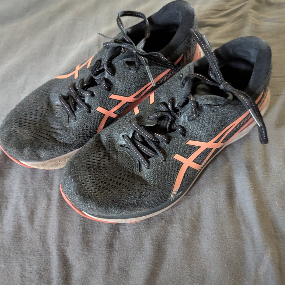 Asics Black and Coral Running Shoes